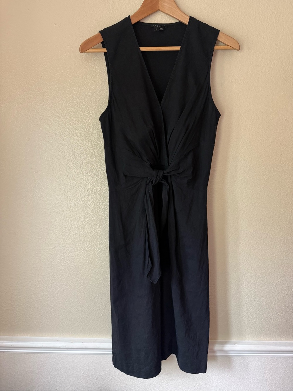 Theory Black Sleeveless Midi Dress with Front Tie